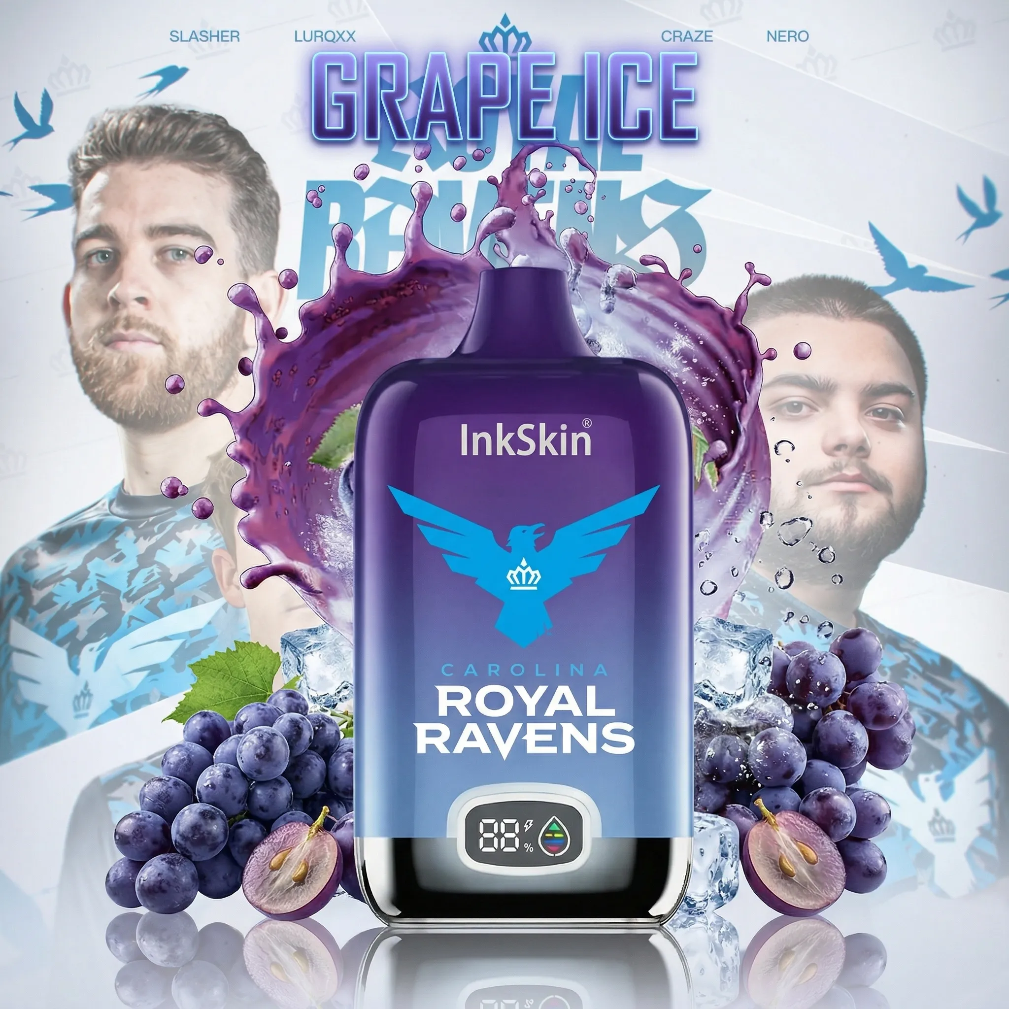 Carolina Royal Ravens team - ⭐InkSkin Digital Box 12000 Puffs - 10+ Flavour Choices 🍇🍉🍋