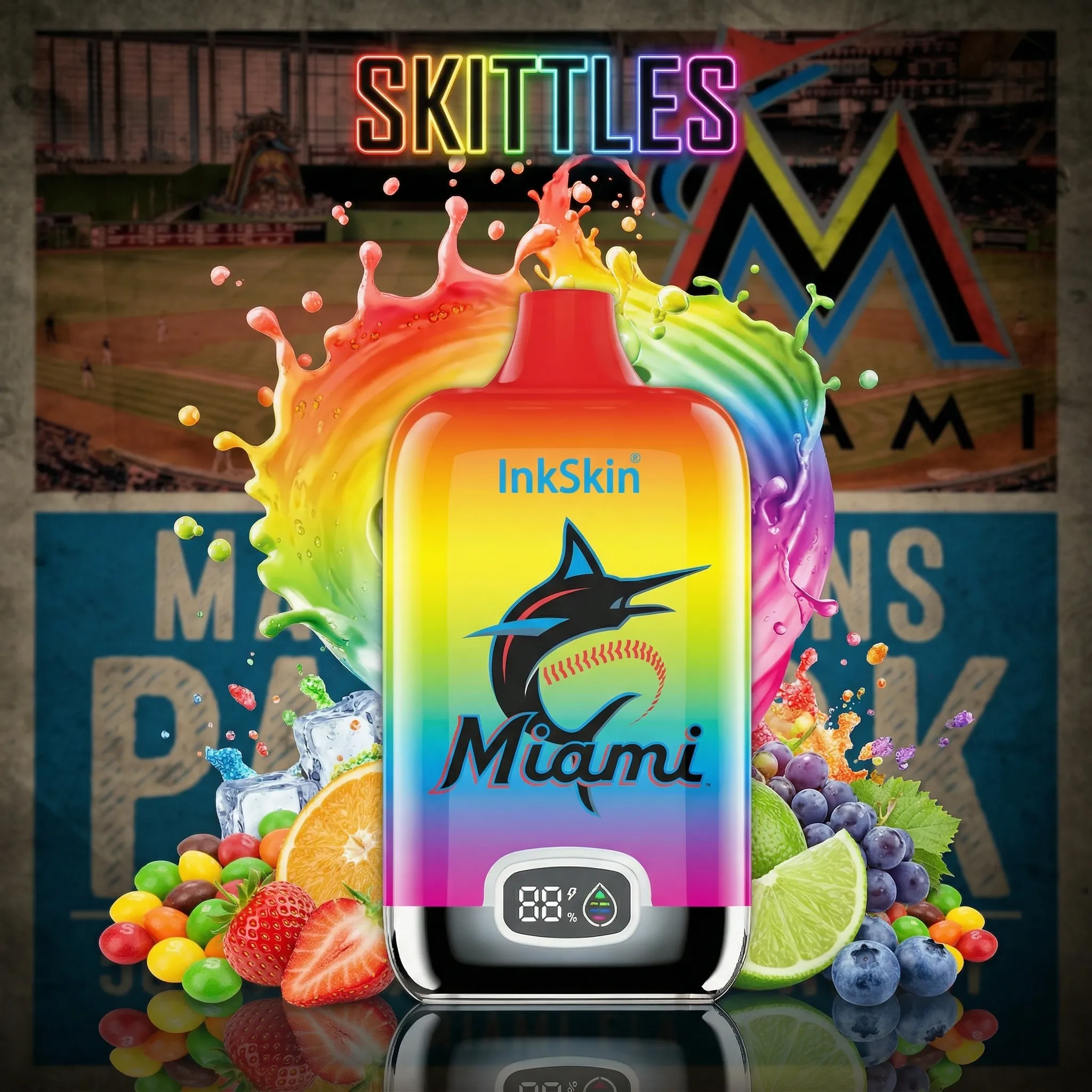 Miami Marlins - ⭐InkSkin Digital Box 12000 Puffs - 10+ Flavour Choices 🍇🍉🍋