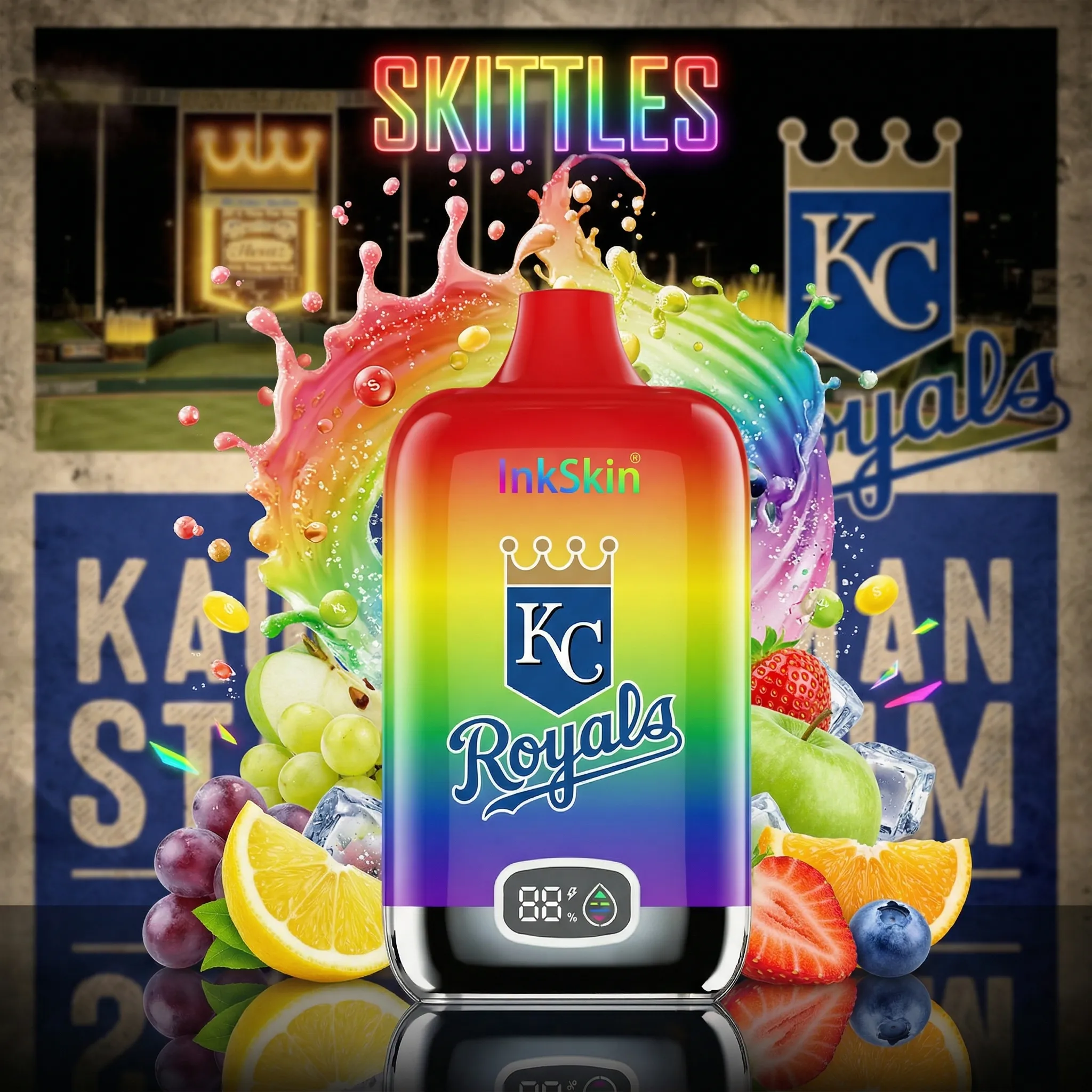 Kansas City Royals - ⭐InkSkin Digital Box 12000 Puffs - 10+ Flavour Choices 🍇🍉🍋
