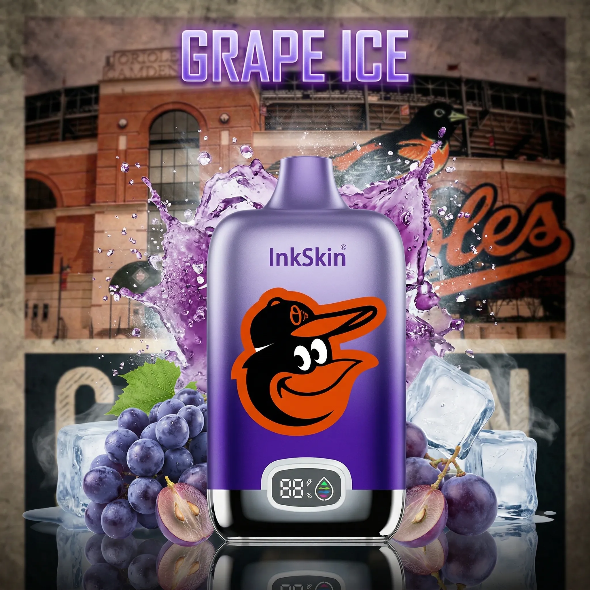 Baltimore Orioles - ⭐InkSkin Digital Box 12000 Puffs - 10+ Flavour Choices 🍇🍉🍋