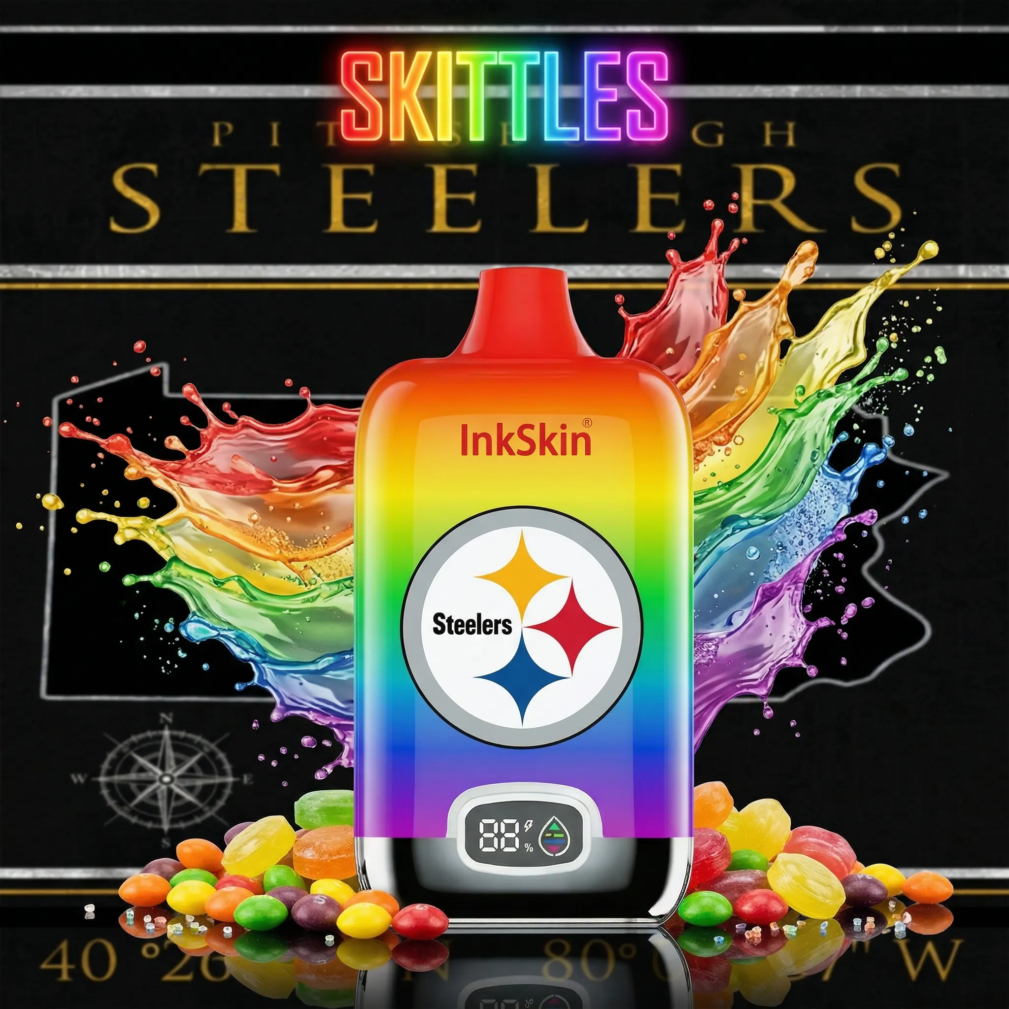 Pittsburgh Steelers - ⭐InkSkin Digital Box 12000 Puffs - 10+ Flavour Choices 🍇🍉🍋