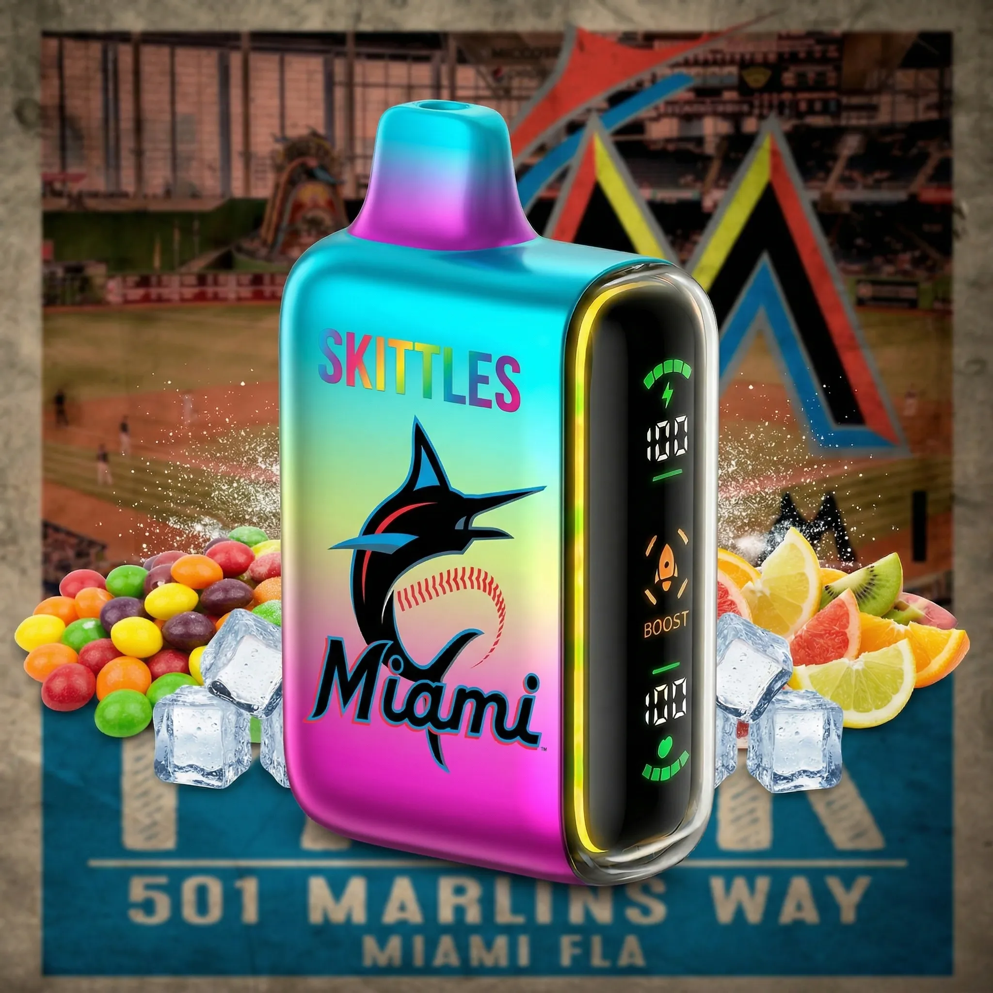 Miami Marlins - 🔥InkSkin Pulse 15000 Puffs new - 10+ Flavour Choices 🍇🍉🍋