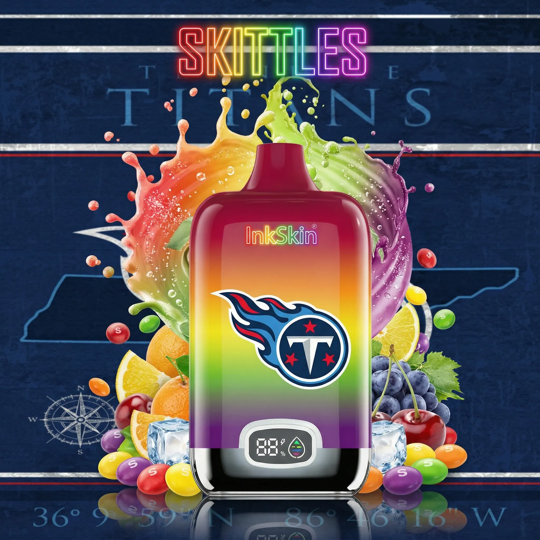 Tennessee Titans - ⭐InkSkin Digital Box 12000 Puffs - 10+ Flavour Choices 🍇🍉🍋
