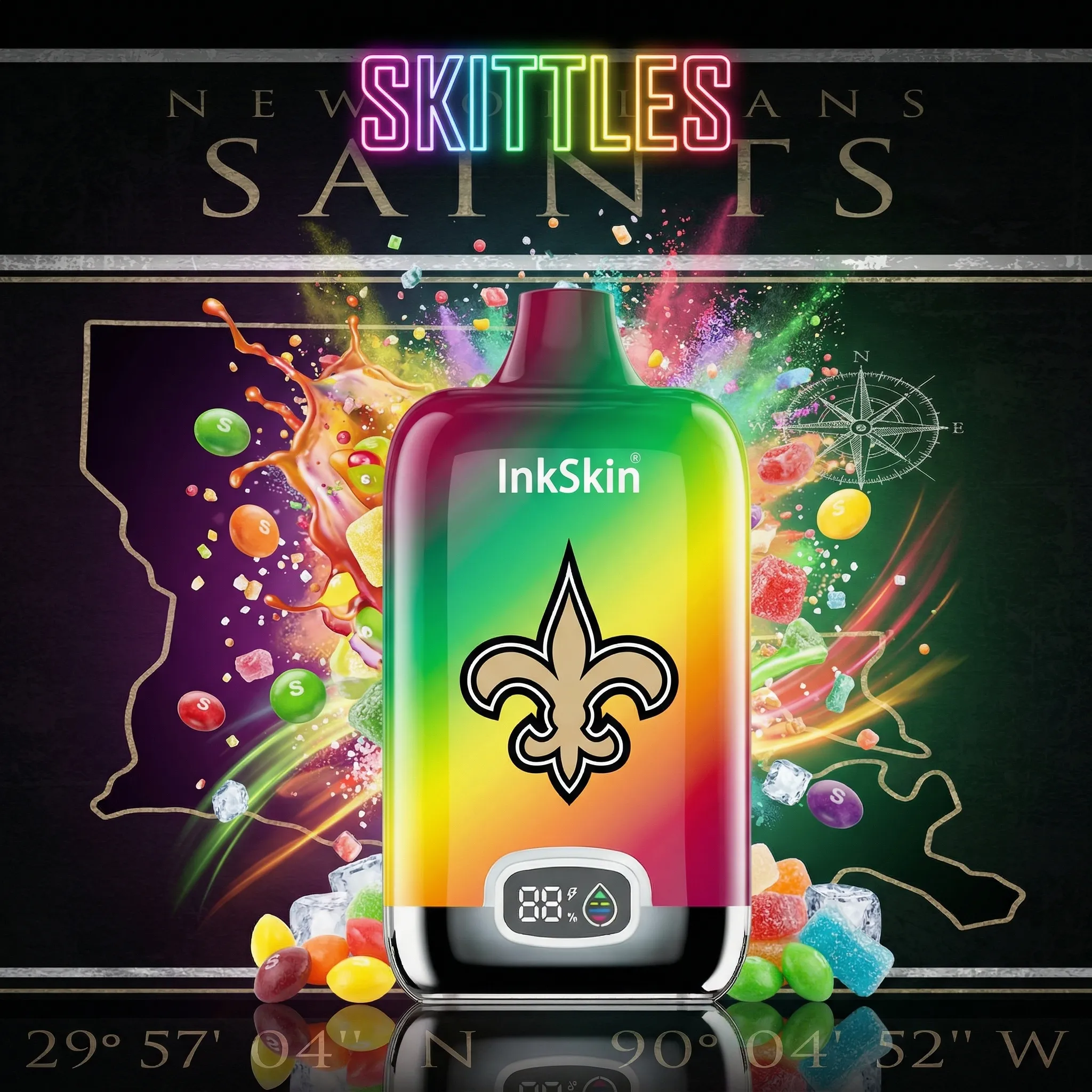 New Orleans Saints - ⭐InkSkin Digital Box 12000 Puffs - 10+ Flavour Choices 🍇🍉🍋