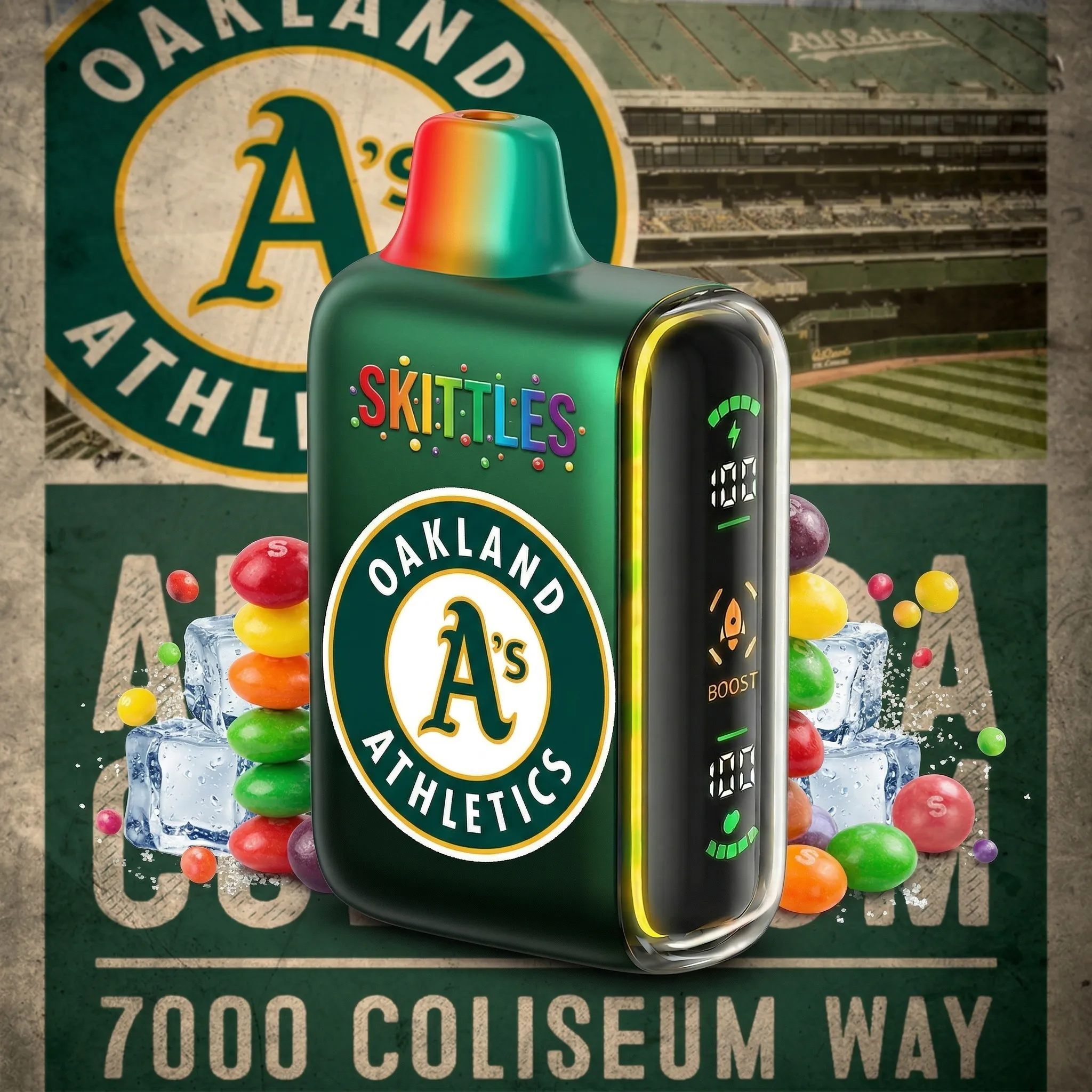 Oakland Athletics - 🔥InkSkin Pulse 15000 Puffs new - 10+ Flavour Choices 🍇🍉🍋