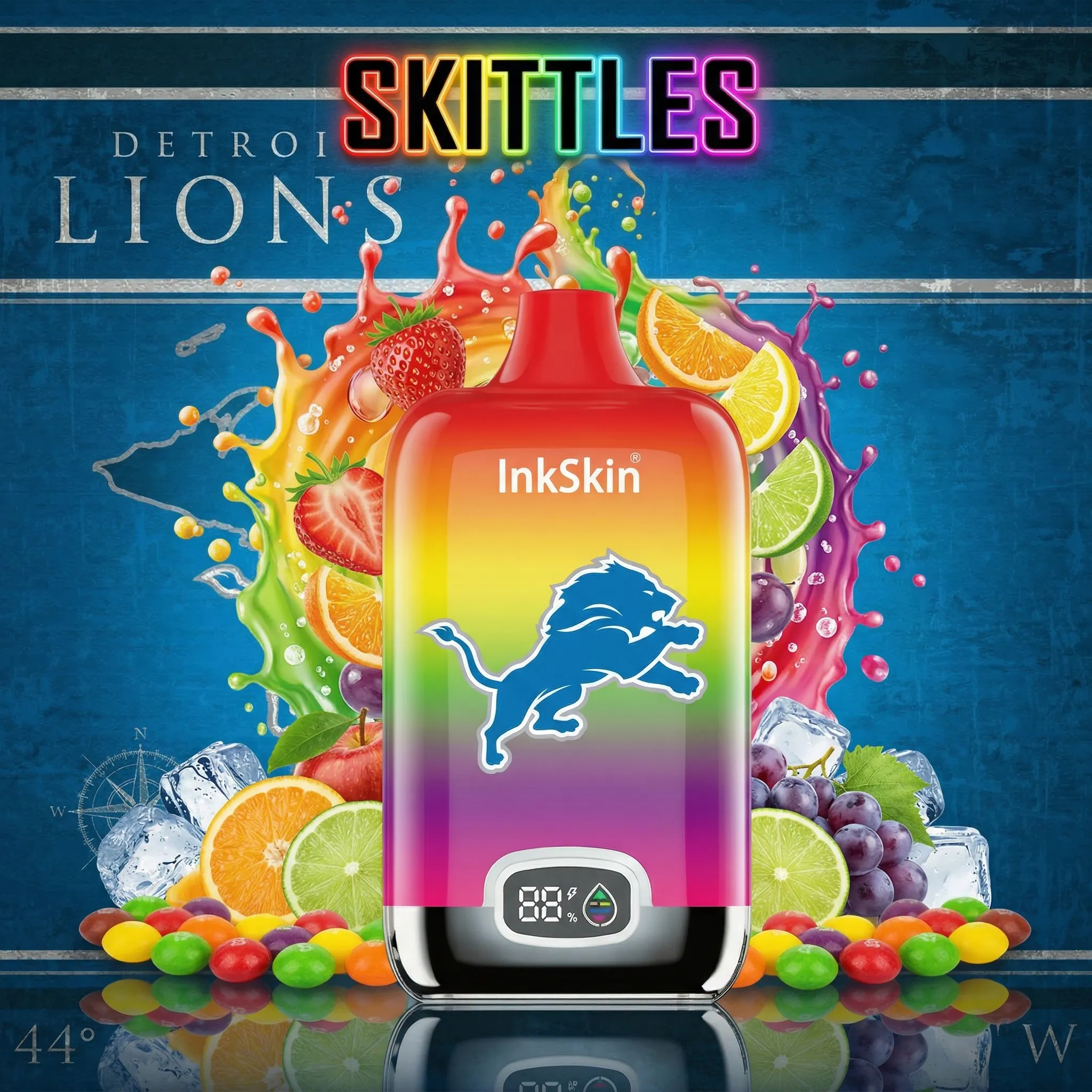Detroit Lions - ⭐InkSkin Digital Box 12000 Puffs - 10+ Flavour Choices 🍇🍉🍋