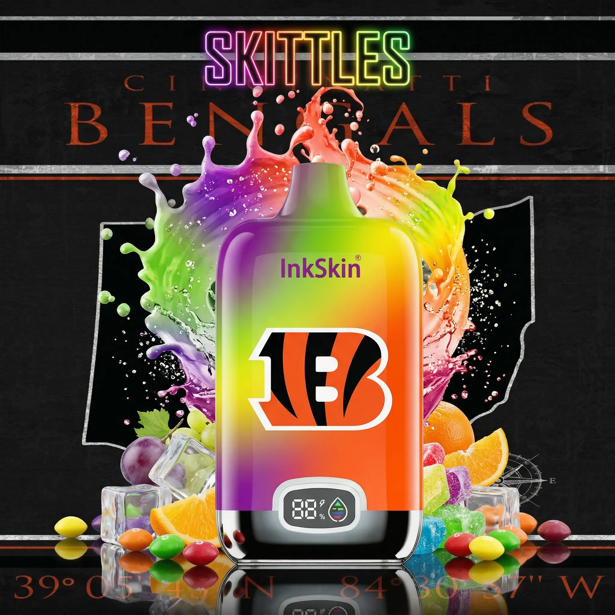 Cincinnati Bengals - ⭐InkSkin Digital Box 12000 Puffs - 10+ Flavour Choices 🍇🍉🍋