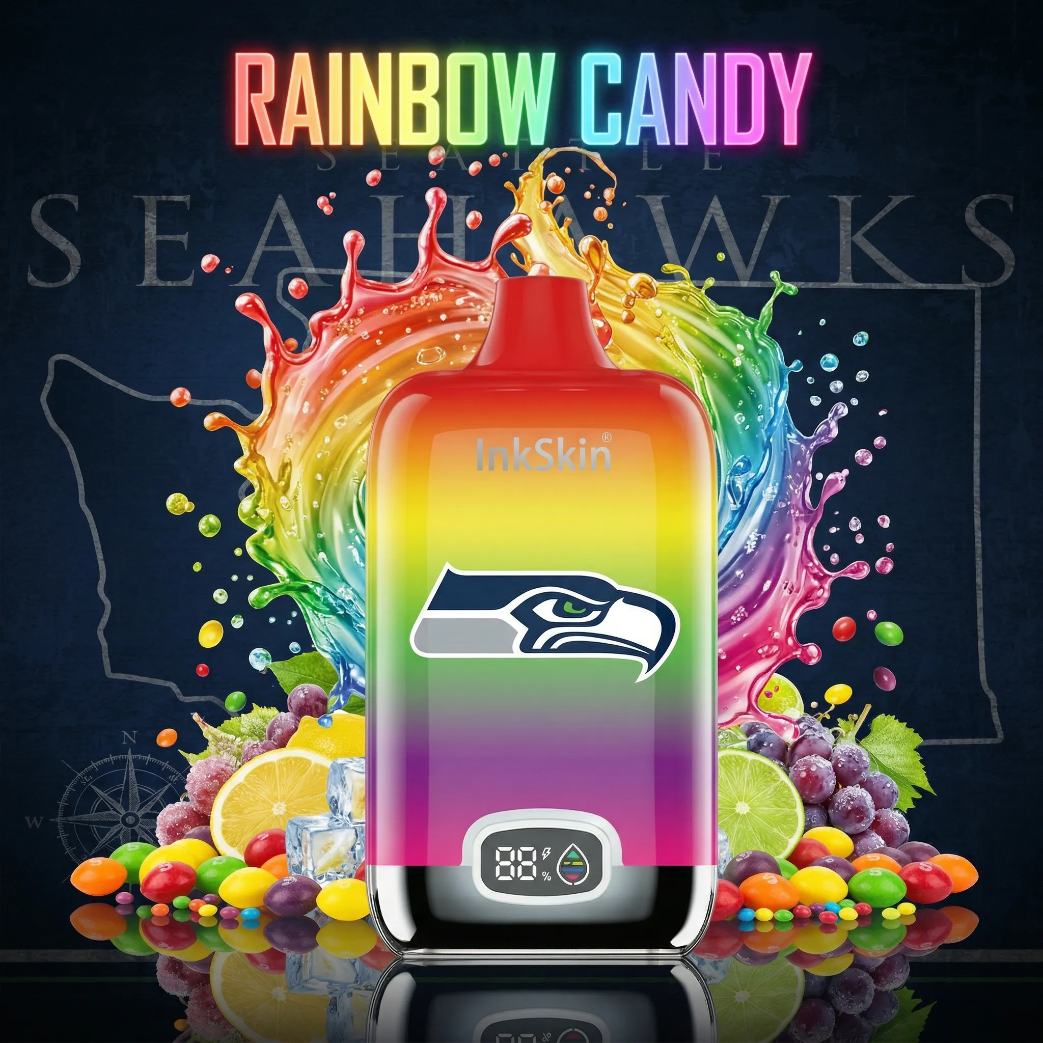 Seattle Seahawks - ⭐InkSkin Digital Box 12000 Puffs - 10+ Flavour Choices 🍇🍉🍋